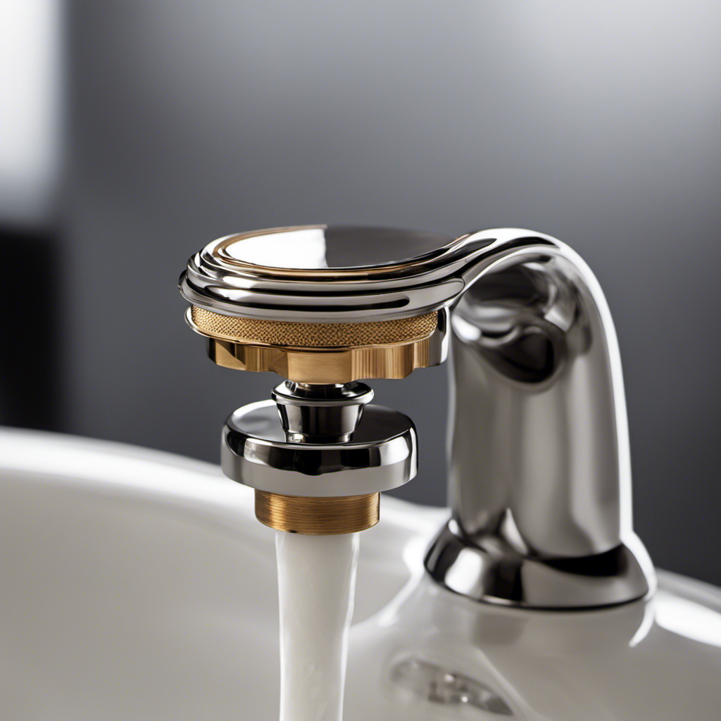 An image depicting a close-up view of a bathtub faucet handle being removed to reveal the valve seat