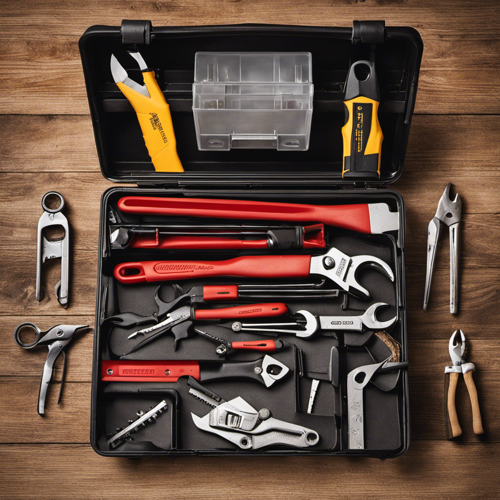 An image featuring a toolbox with essential tools, including an adjustable wrench, screwdriver set, pliers, pipe wrench, and plumber's tape