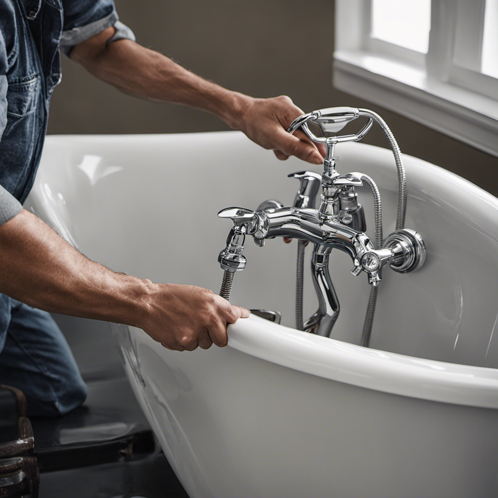 An image showcasing a pair of skilled hands holding a wrench and delicately adjusting the intricate components of bathtub jets