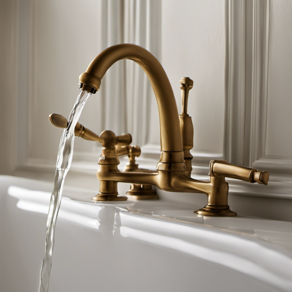 An image showcasing a close-up of a double-handle bathtub faucet, with one handle turned off and the other leaking
