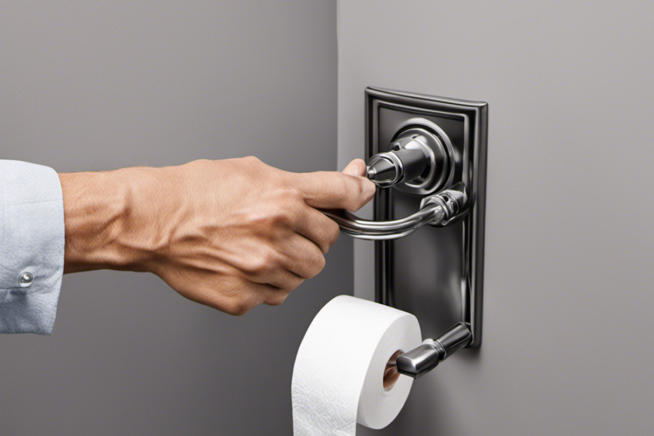 An image depicting a person's hand tightly gripping a screwdriver while securely tightening the loose toilet paper holder