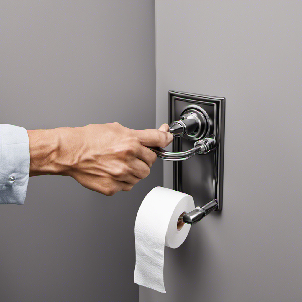 An image depicting a person's hand tightly gripping a screwdriver while securely tightening the loose toilet paper holder