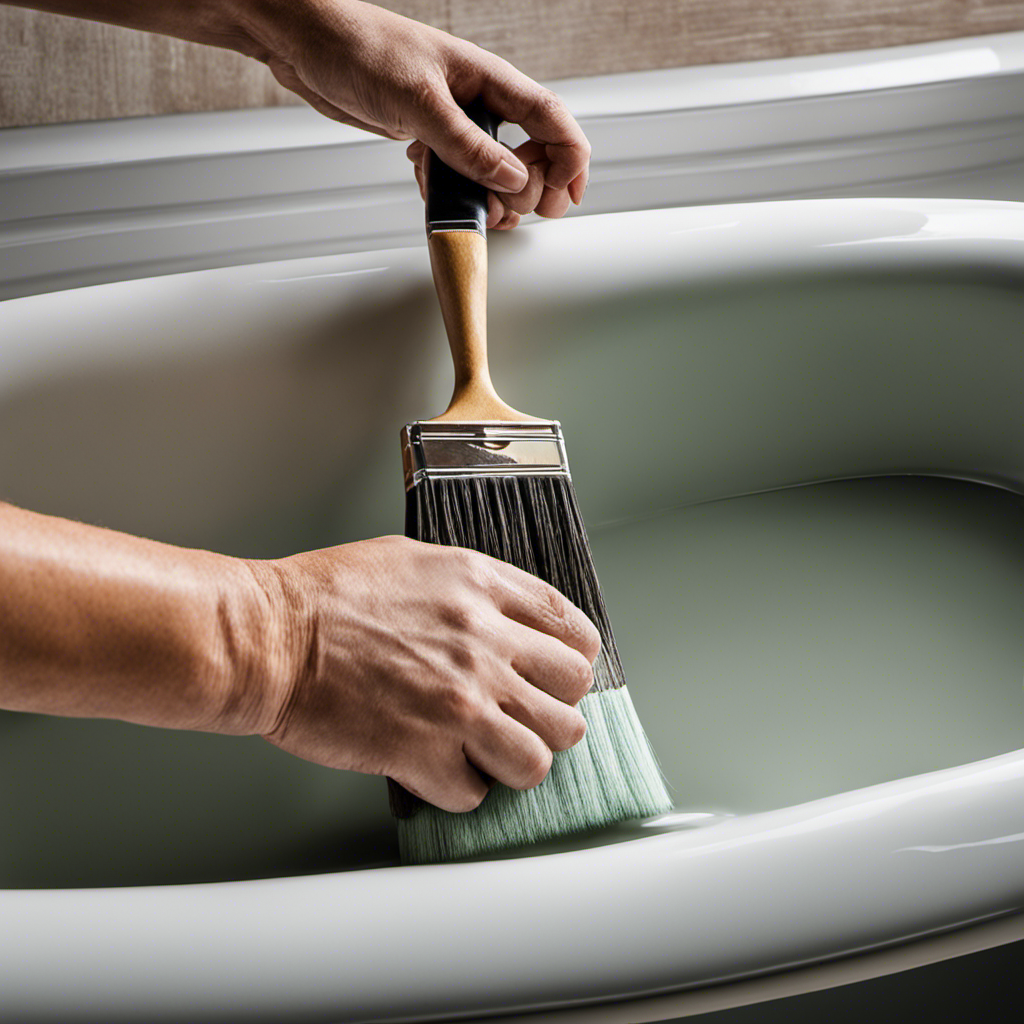 An image showcasing a hand gently sanding the peeling paint off a bathtub, revealing a smooth surface underneath