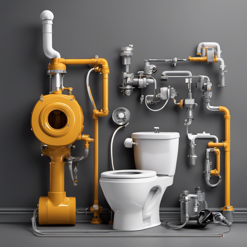 An image depicting a close-up view of a toilet tank with a disassembled flush valve