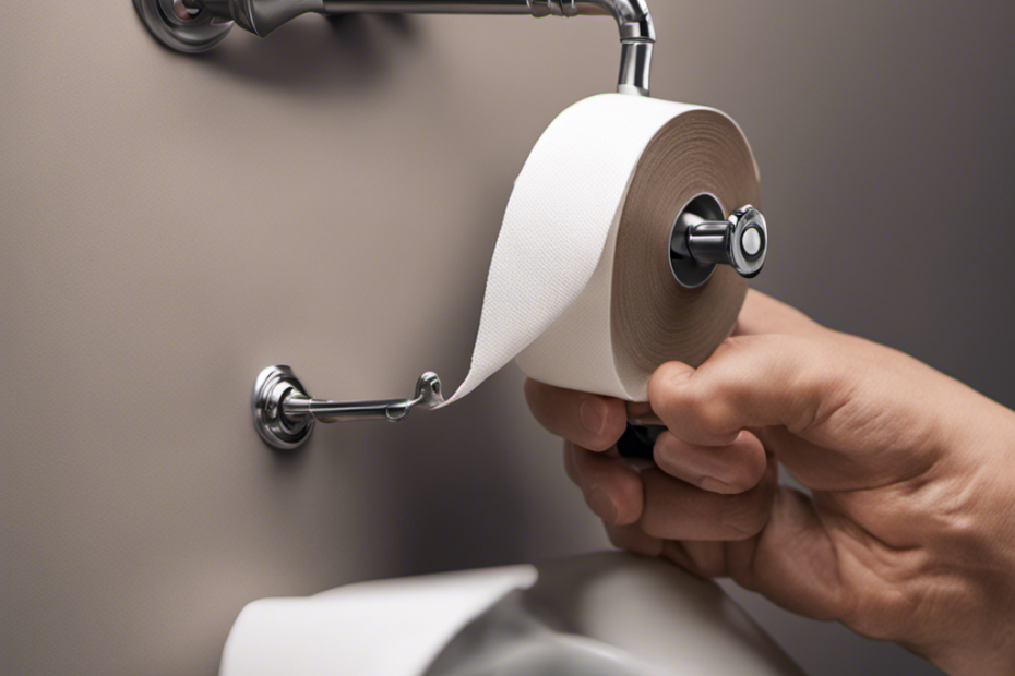 An image showcasing a person's hands grasping a screwdriver, gently tightening the loose screws of a toilet paper holder
