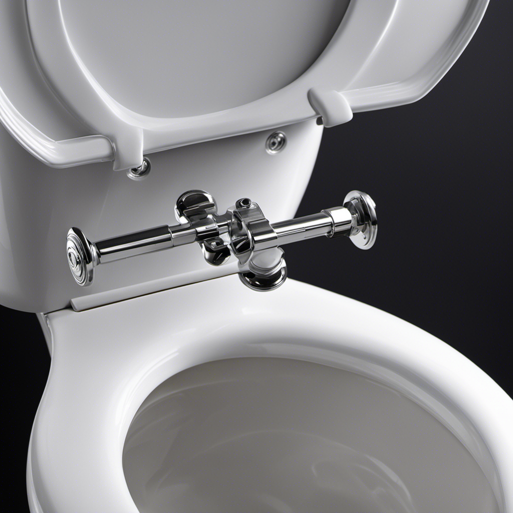 An image that showcases a close-up of a toilet seat hinge, illustrating step-by-step instructions on how to fix it