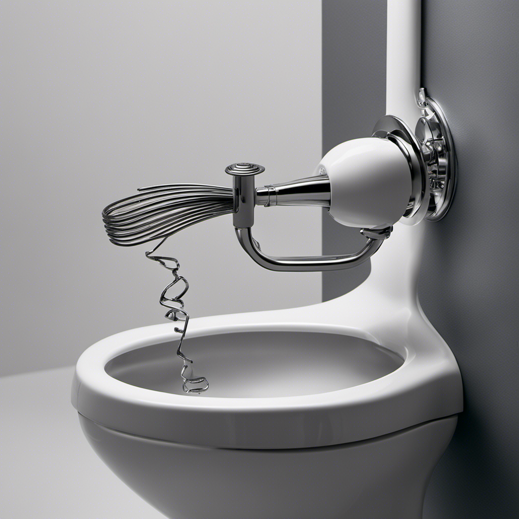An image capturing a person's hand gripping a makeshift lever, fashioned from a wire hanger, as they press it down firmly on the flushing mechanism inside a toilet tank