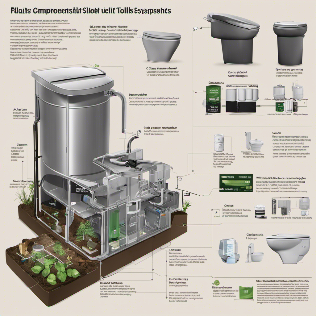 An image depicting a diagram of a composting toilet system, showcasing clear labels for each component such as the waste compartment, ventilation system, and biofilter, highlighting its waterless flushing process