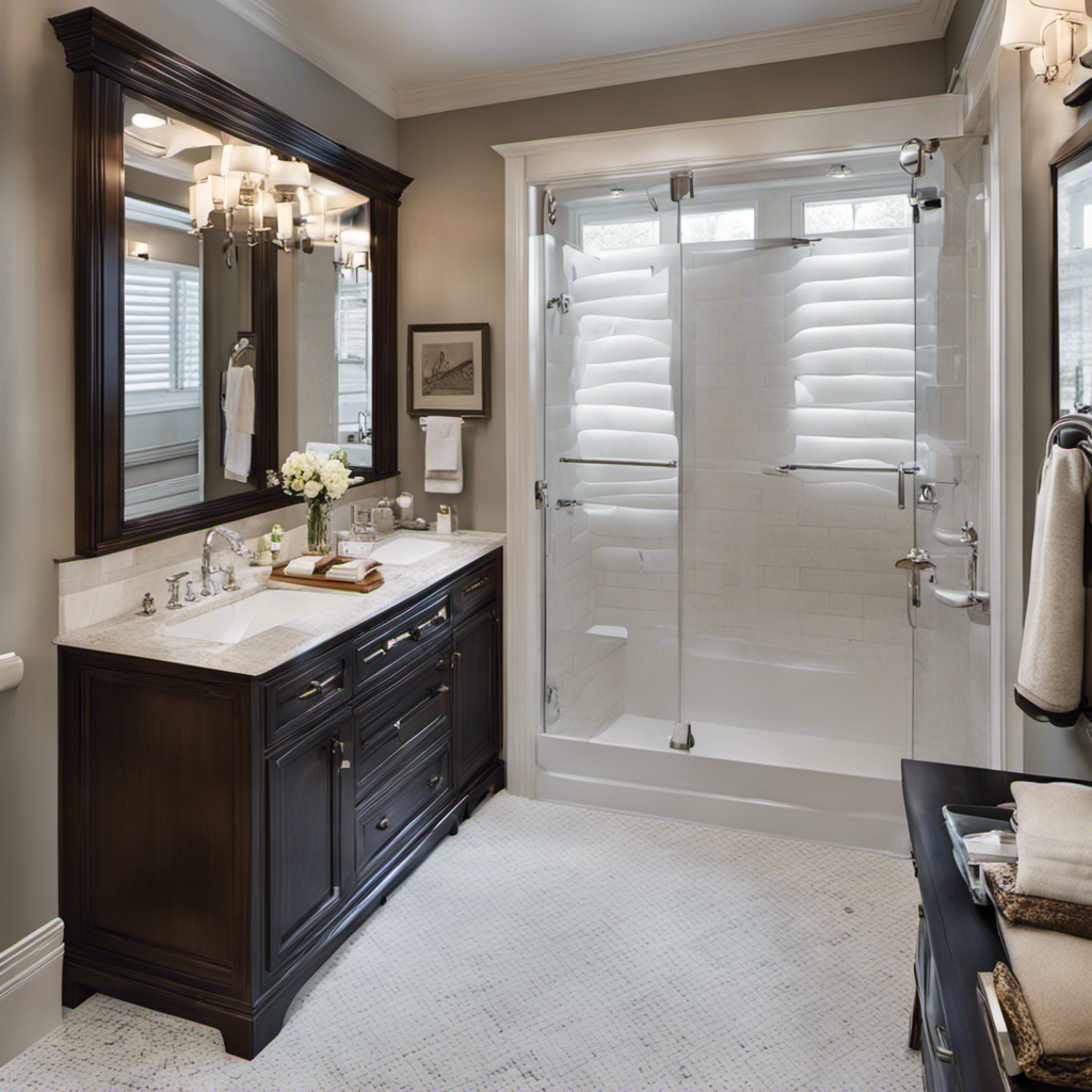 An image showcasing a cramped bathroom with limited space, a strategically placed toolbox containing various tools, a dismantled bathtub, and a triumphant individual maneuvering the tub out of the room