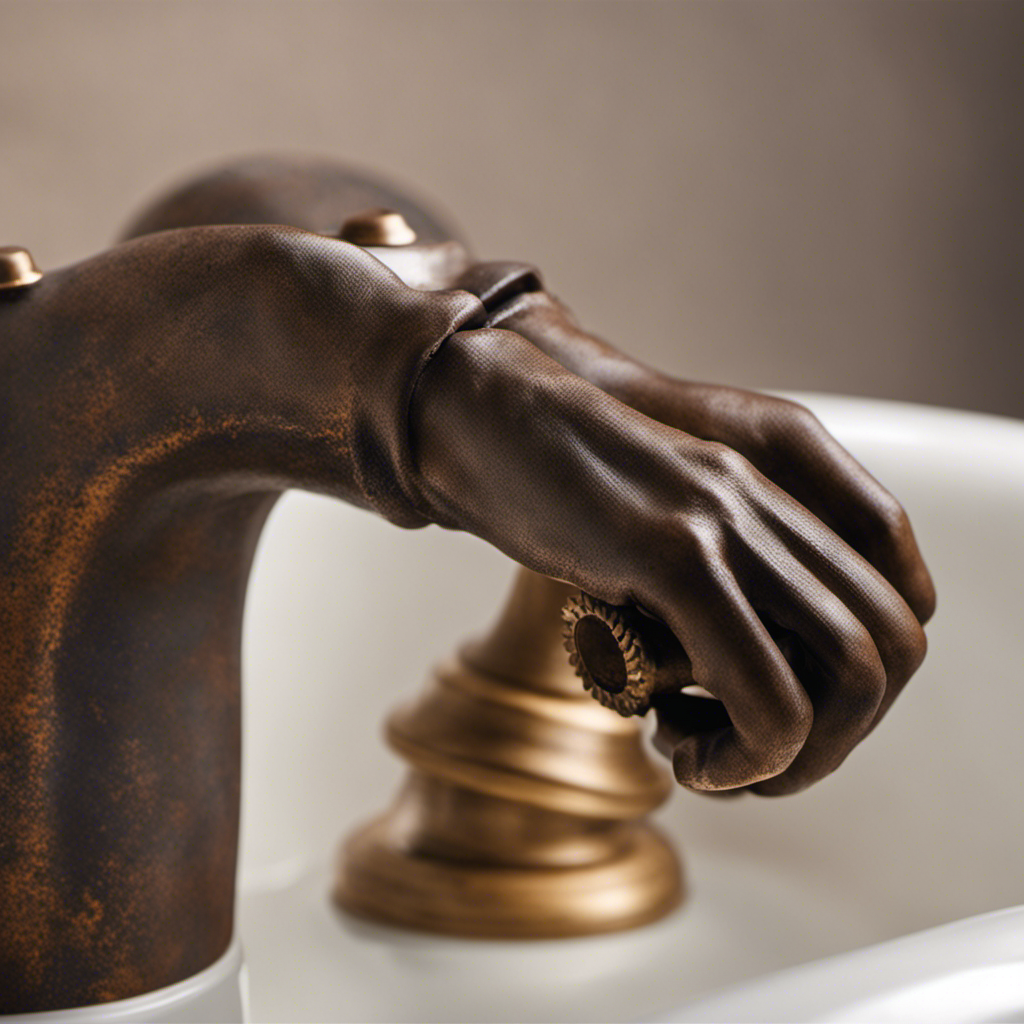 An image showcasing a pair of strong hands gripping a rusted metal bathtub stopper firmly