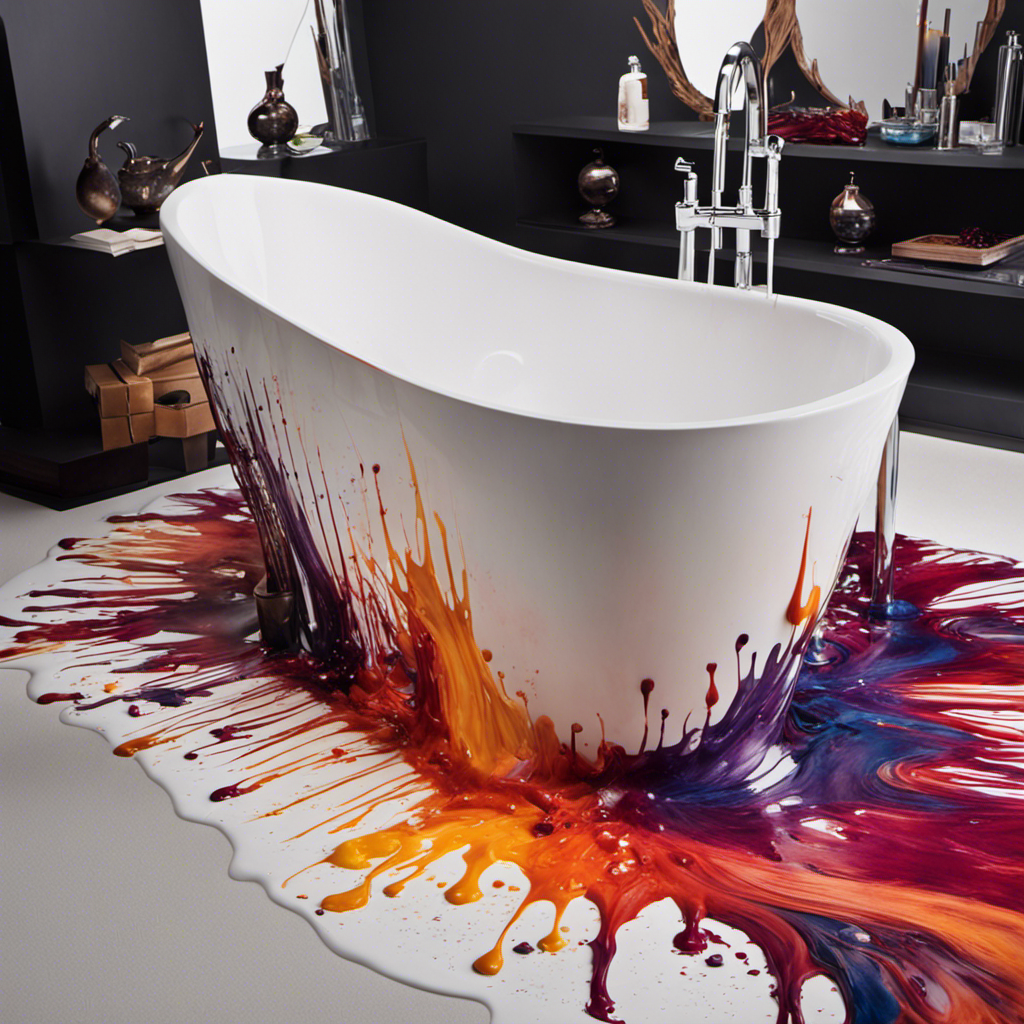 An image capturing the aftermath of a vibrant hair dye mishap in a pristine white bathtub