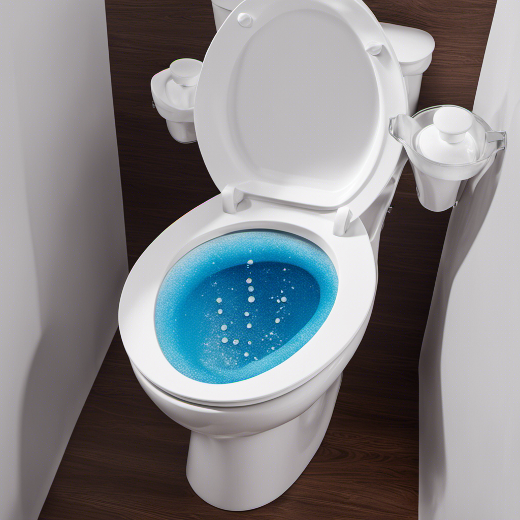 An image showcasing a sparkling toilet bowl, free from hard water stains