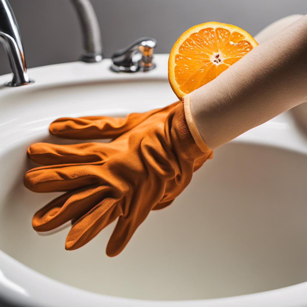 An image capturing the process of removing stubborn orange rust stains from a bathtub