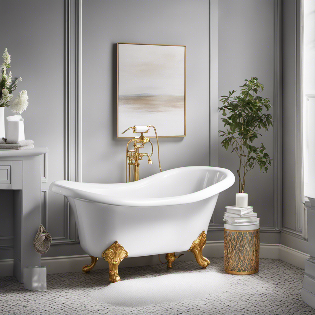 An image that showcases a sparkling white bathtub with a vibrant splash of paint on its surface