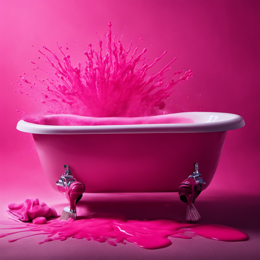 An image depicting a stained bathtub covered in unsightly pink marks