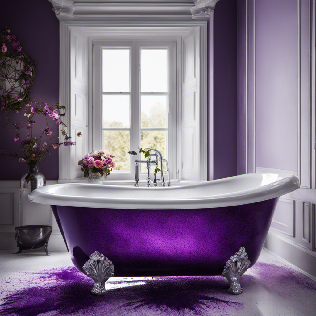 An image of a sparkling white bathtub, marred by a vivid purple stain