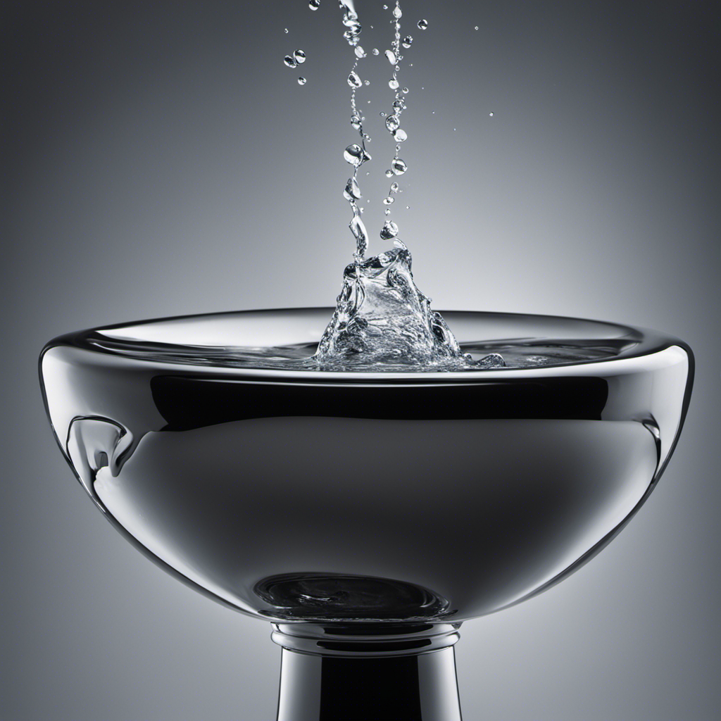 An image showcasing a close-up view of a toilet bowl filled with water, capturing the moment when a hand with a plunger expertly plunges down, causing the air bubble to disperse