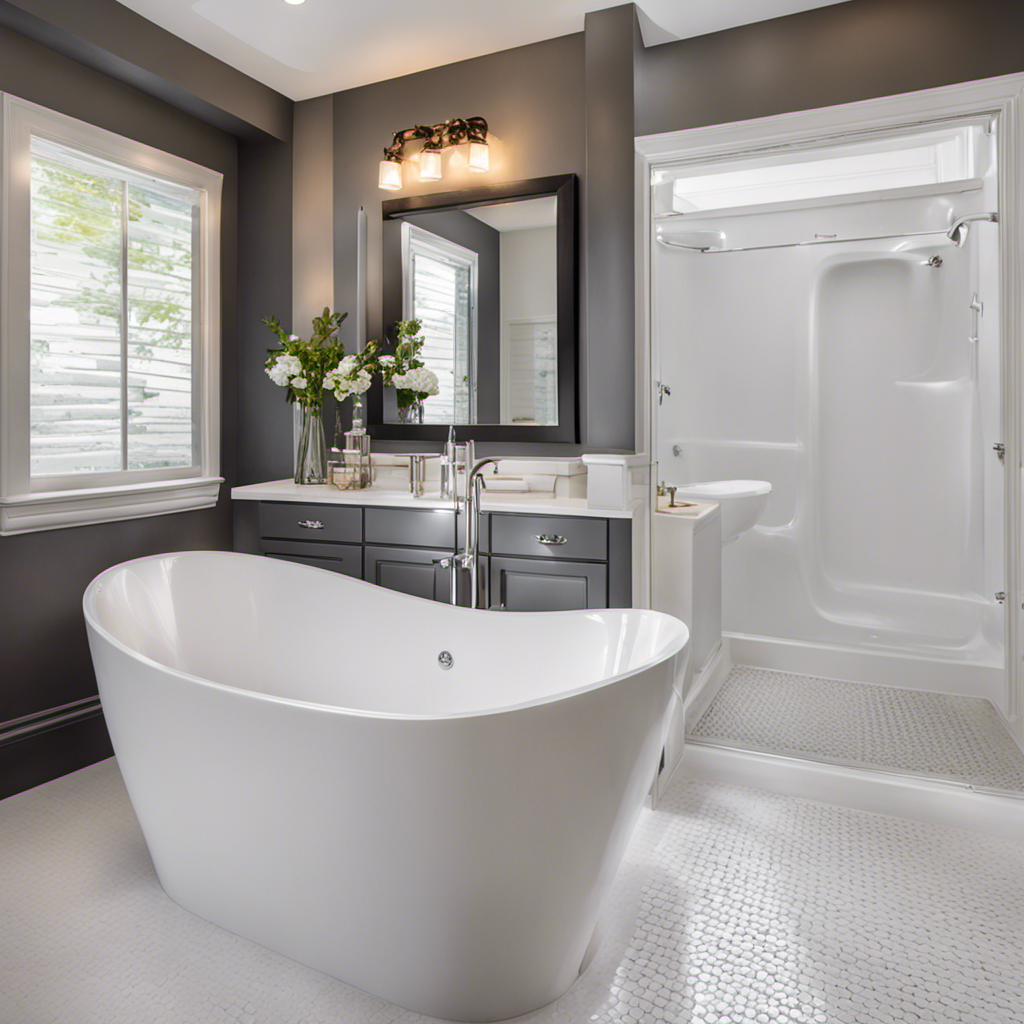 An image showcasing a gleaming white bathtub with sparkling clean surfaces