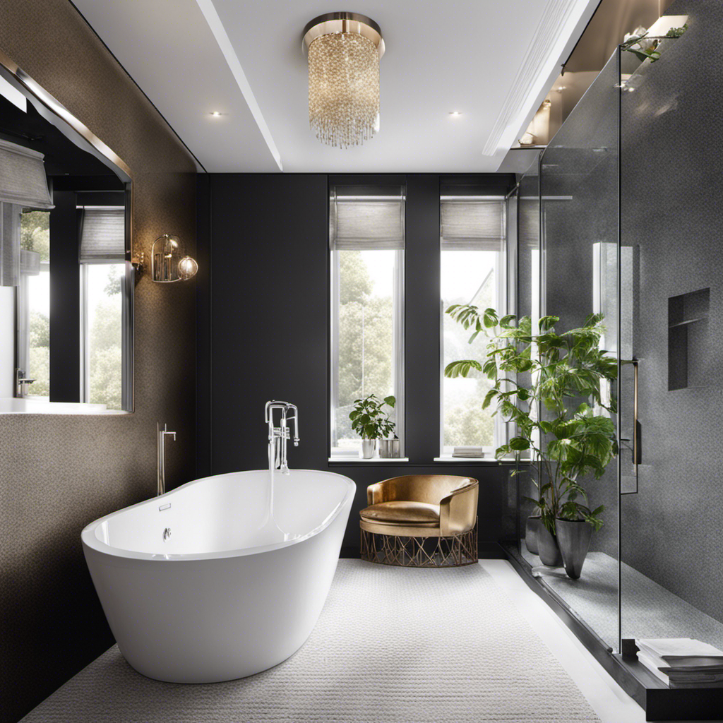 An image that showcases a sparkling white bathtub with gleaming fixtures, perfectly reflecting light
