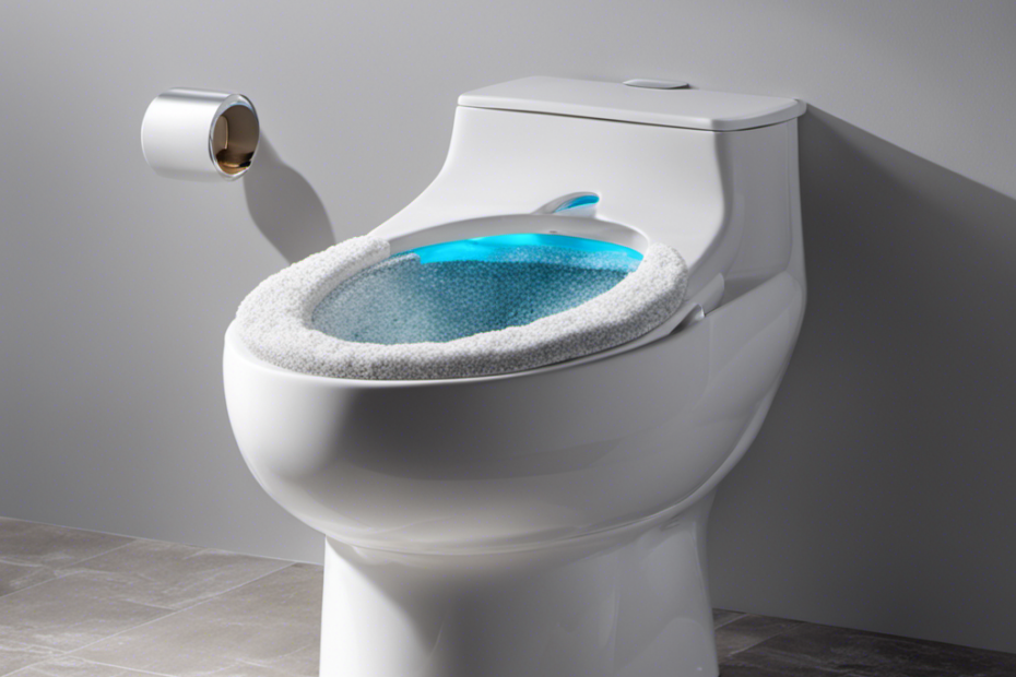 An image showcasing a sparkling white toilet bowl with a stubborn hard water ring