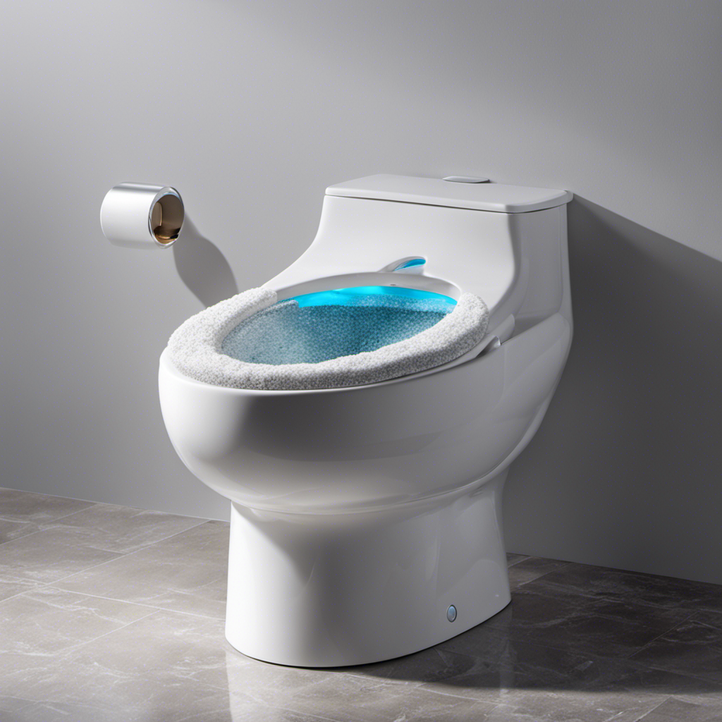 An image showcasing a sparkling white toilet bowl with a stubborn hard water ring