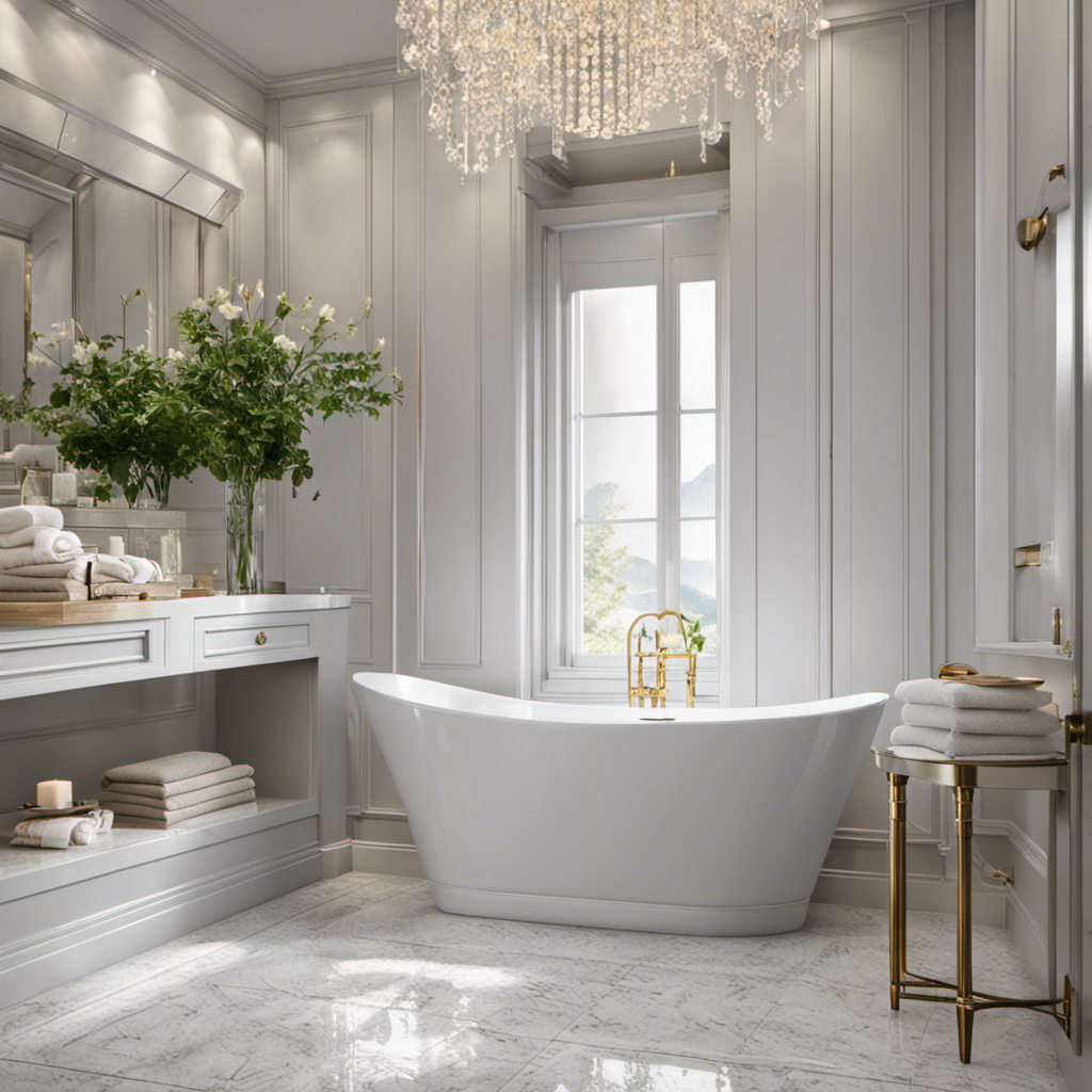 An image showcasing a sparkling clean bathtub surrounded by a gleaming bathroom, where pristine tiles and grout are free from any traces of mold