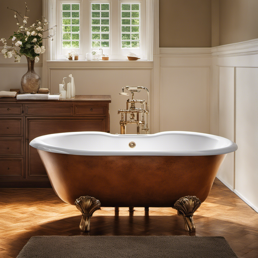An image showcasing a pristine white bathtub with rust stains visibly disappearing