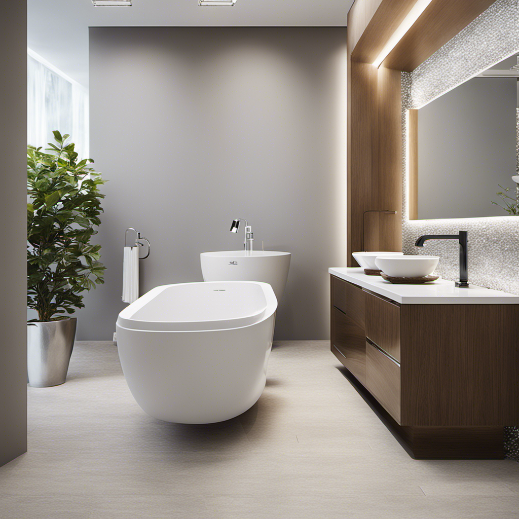 An image displaying a sparkling clean bathroom, with a fresh scent diffusing from a bowl of potpourri placed near a spotless toilet bowl