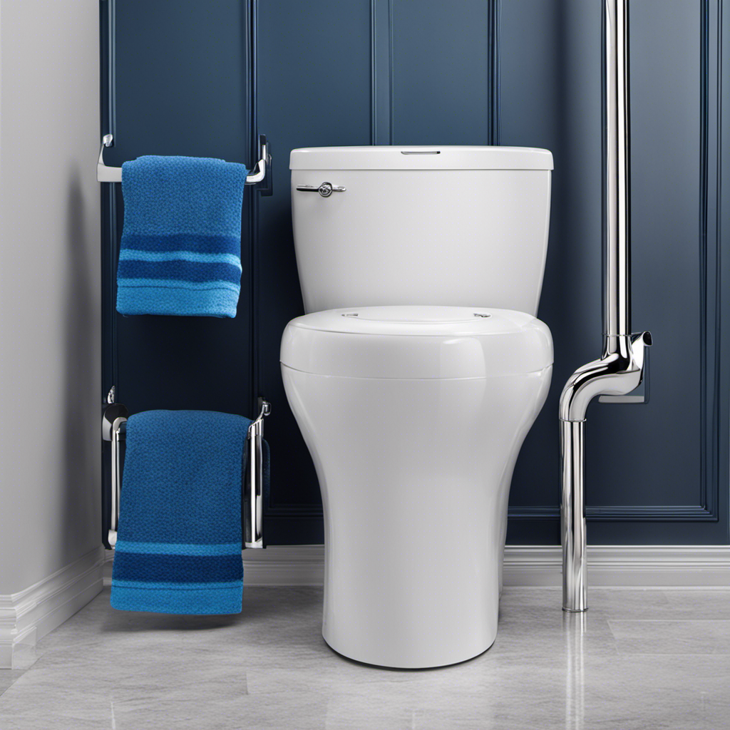 An image showcasing a sparkling white toilet, with a sapphire blue air freshener nearby