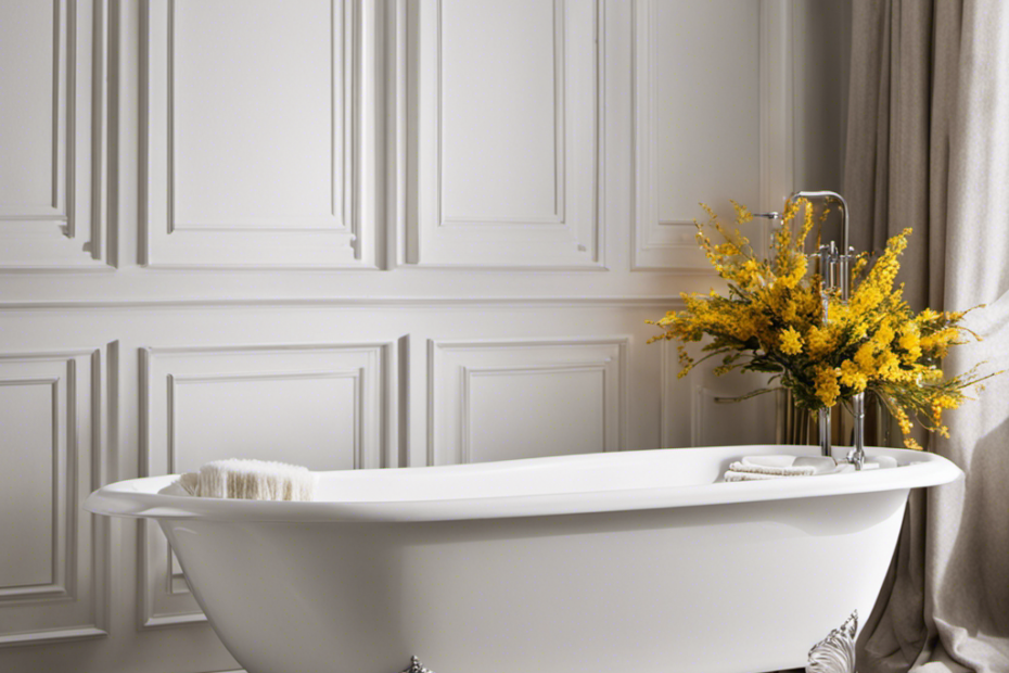 An image showcasing a pristine white bathtub, devoid of any stains