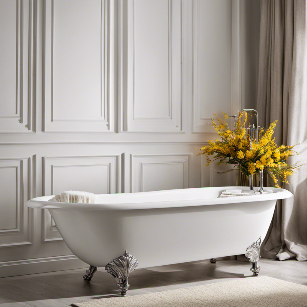 An image showcasing a pristine white bathtub, devoid of any stains