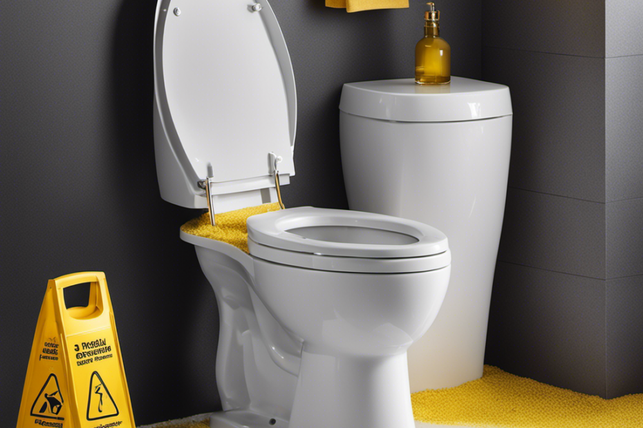An image depicting a sparkling white toilet bowl with yellow stains fading away under the action of a powerful cleaning solution, showcasing the step-by-step process of eliminating stubborn yellow stains