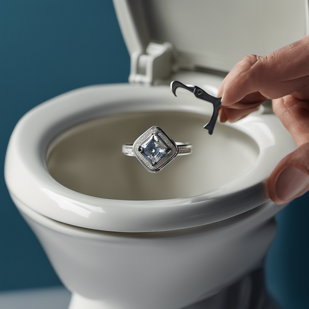 An image showcasing a step-by-step process of retrieving a lost ring from a toilet
