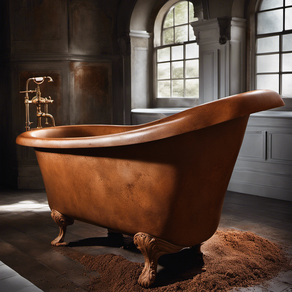 An image capturing the transformation process of a rusted bathtub to its former glory