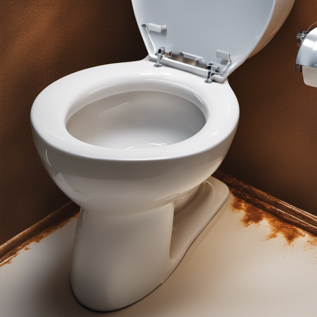 Create an image showcasing a close-up view of a sparkling white toilet bowl, with a before-and-after effect