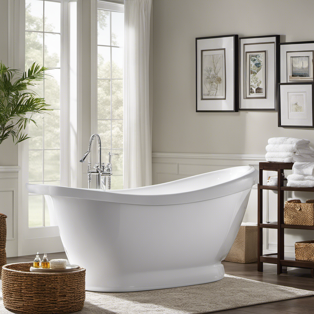 An image showcasing a pristine white bathtub with sparkling clean surfaces