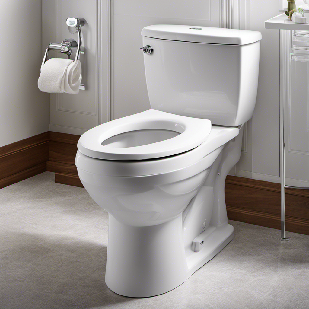 An image showcasing a sparkling white toilet bowl, free from any stains