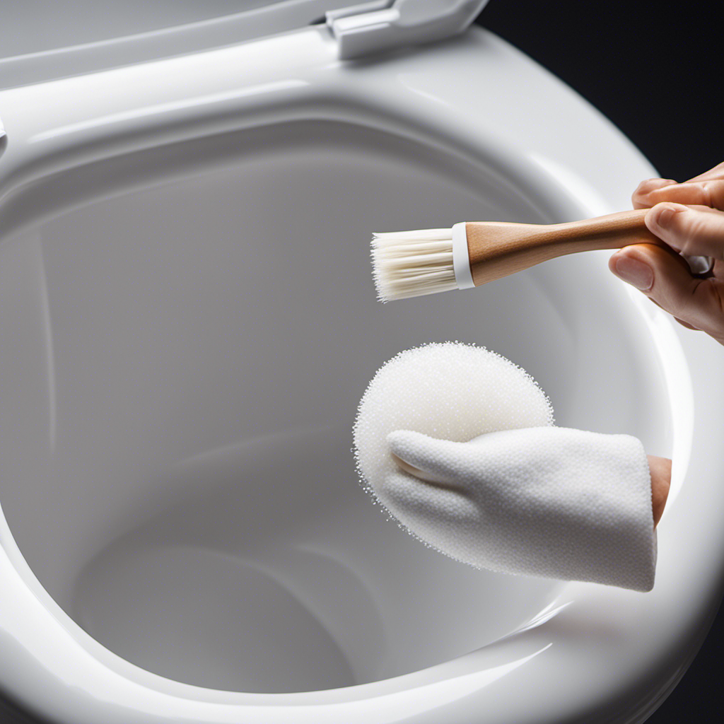 An image showcasing a sparkling white toilet bowl free from stubborn stains
