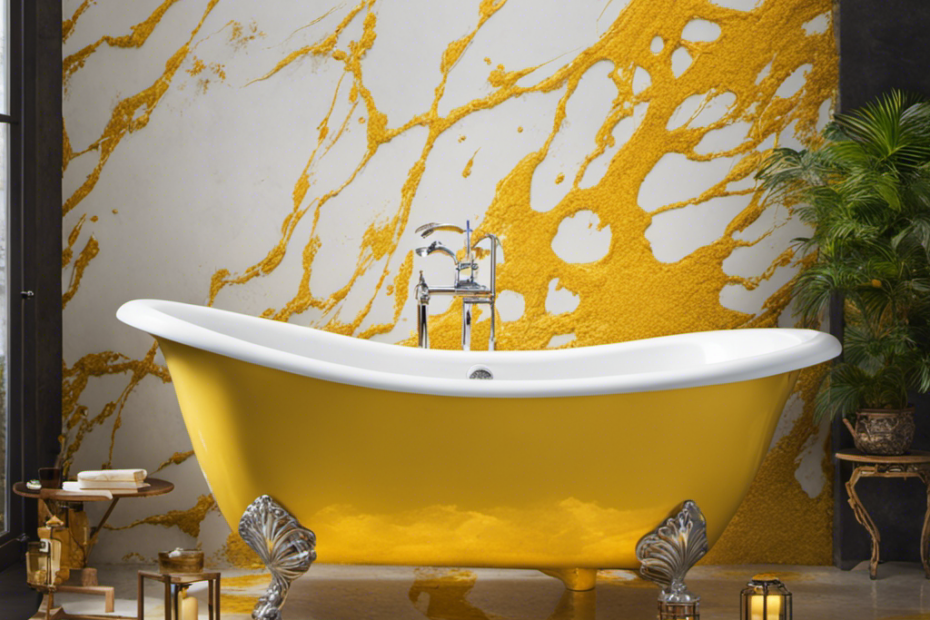 An image showcasing a sparkling white bathtub with vibrant yellow stains