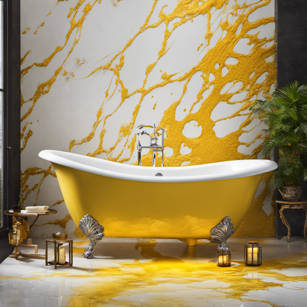 An image showcasing a sparkling white bathtub with vibrant yellow stains