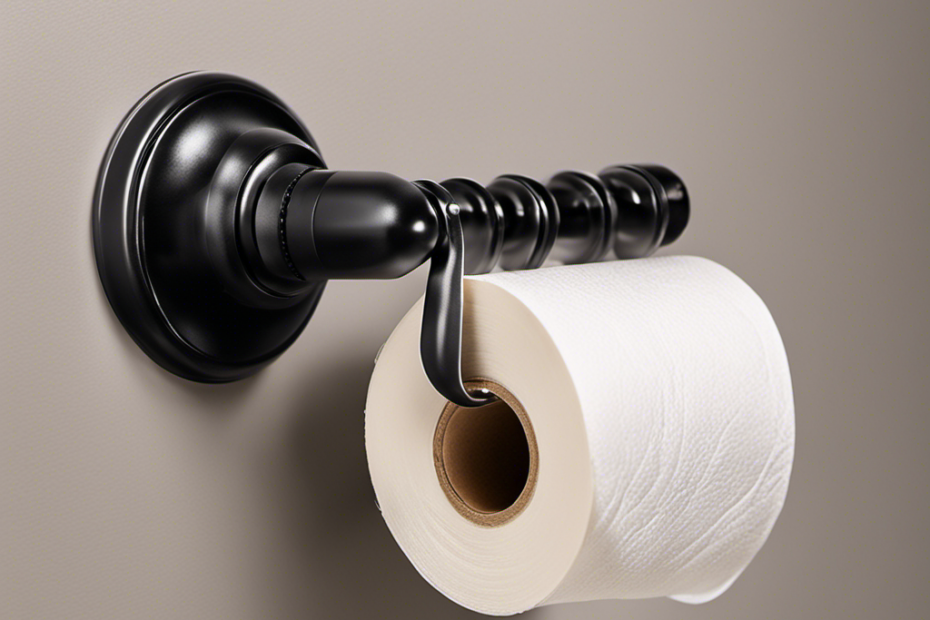 An image capturing the step-by-step process of hanging a toilet paper holder: a hand holding a drill, drilling holes in the wall, attaching the holder, and finally, a roll of toilet paper hanging from it