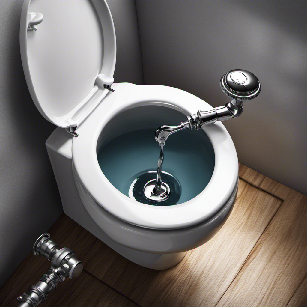 An image showcasing a person holding a small wrench, gently turning the water supply valve clockwise to increase the water level in the toilet bowl