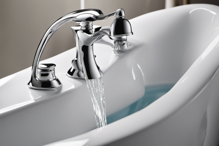 An image showcasing a close-up view of a bathtub faucet with a strong, steady stream of water flowing from it, surrounded by visual elements like arrows or waves to represent increased water pressure