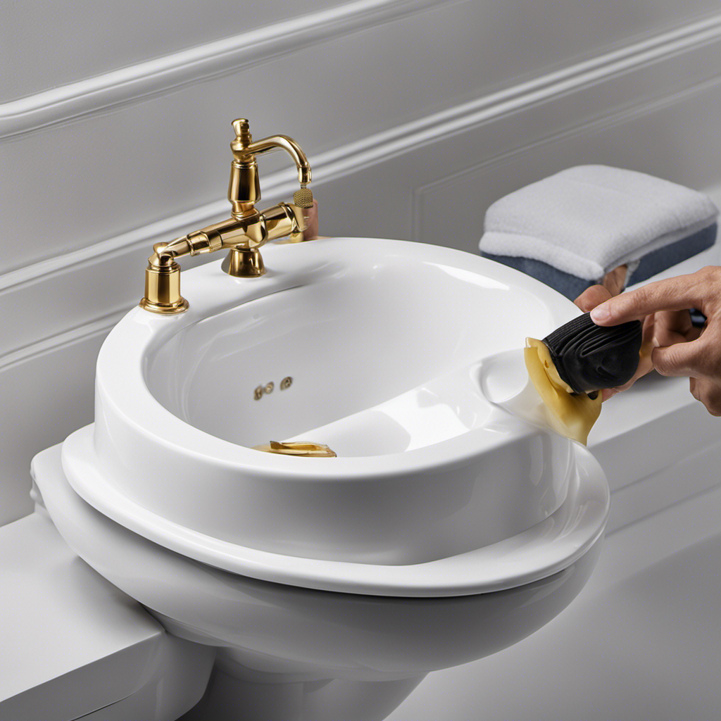 An image capturing the step-by-step process of installing a toilet wax ring: hands removing the old ring, placing the new one onto the drain flange, attaching the toilet bowl, and tightening the bolts
