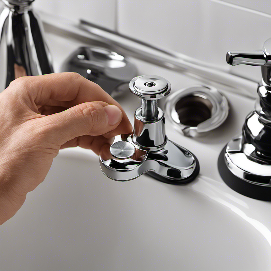 An image capturing the step-by-step process of installing a bathtub drain stopper, featuring a hand holding a wrench, unscrewing the old stopper, placing the new one carefully, and tightening it securely