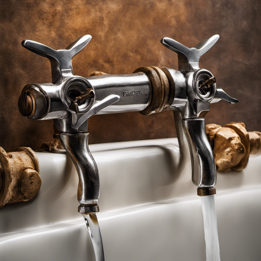An image showcasing a pair of pliers gripping the corroded faucet stem, while the other hand firmly holds a wrench, ready to loosen the nuts