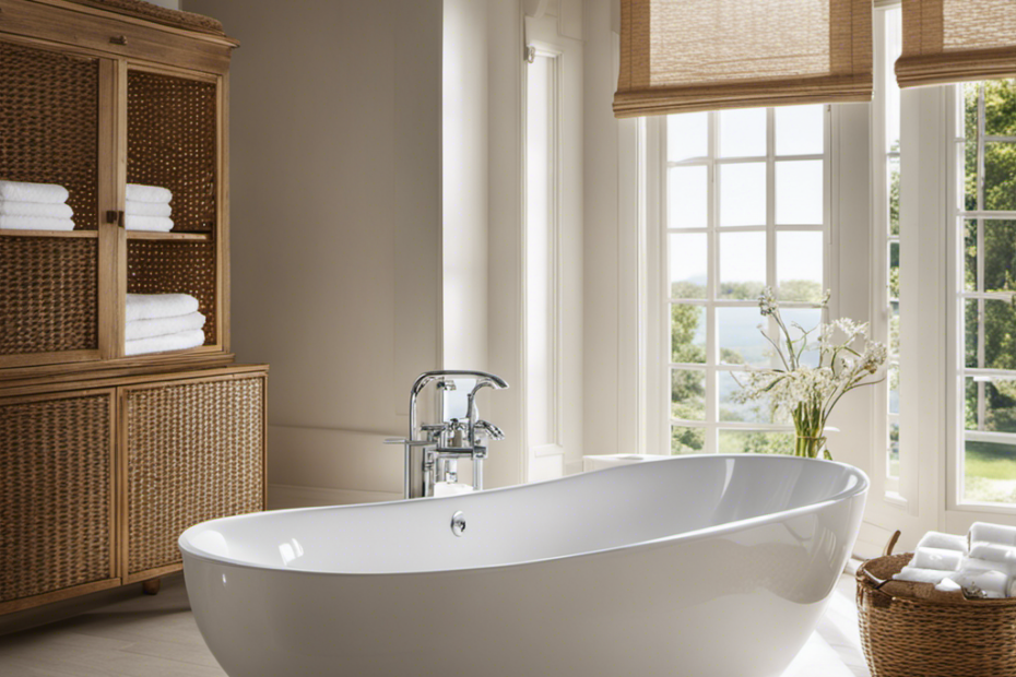 An image showcasing a gleaming, pristine bathtub with sparkling white porcelain, reflecting a soft glow from a nearby window