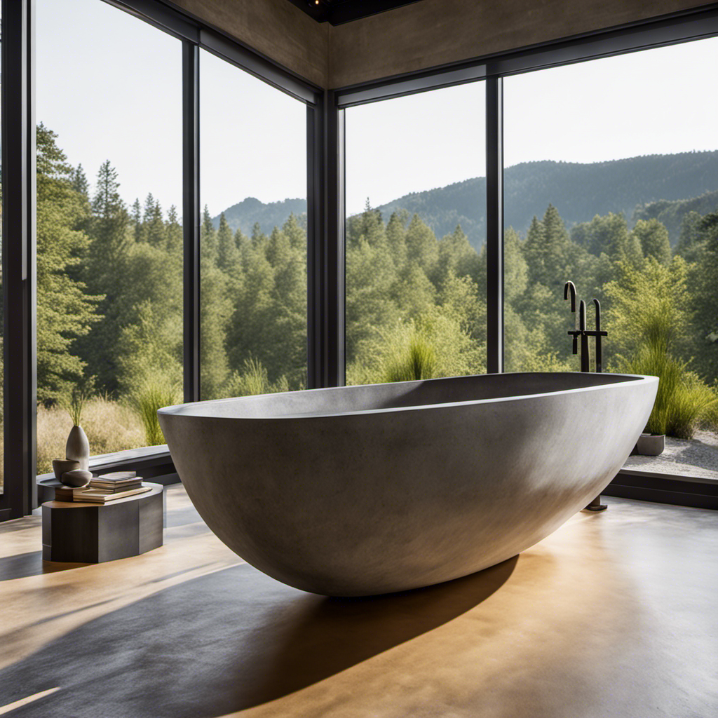 An image showcasing the step-by-step process of crafting a sleek concrete bathtub