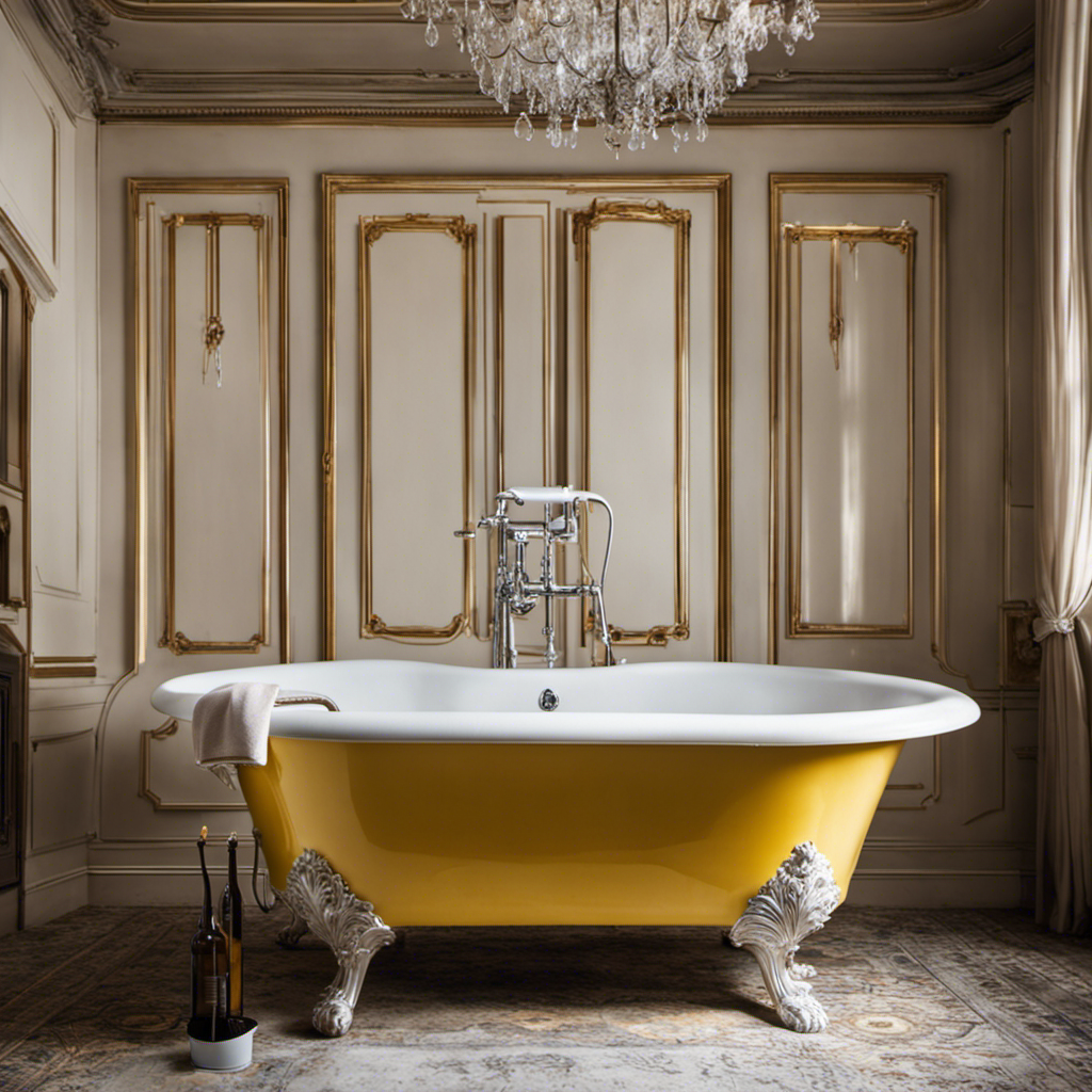 An image of a worn-out, yellowed porcelain bathtub being transformed into its former glory