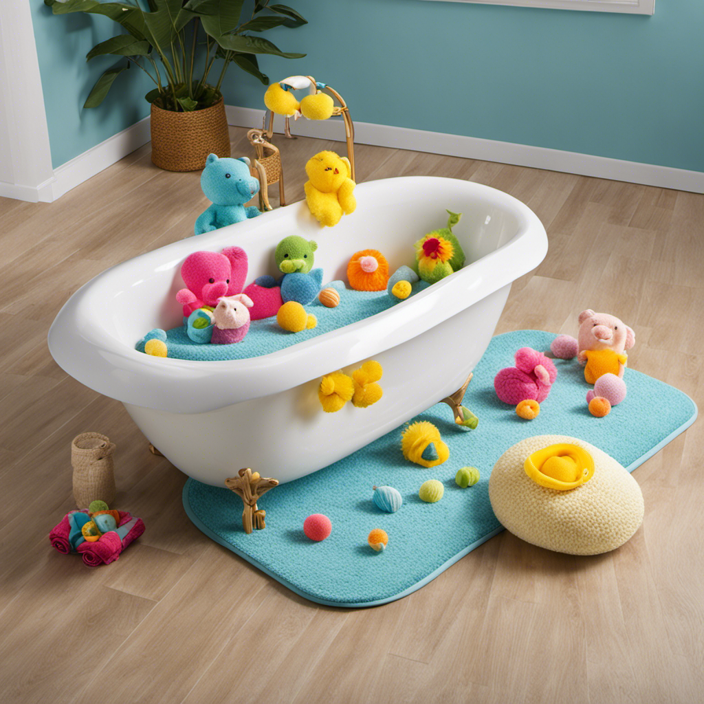 An image showcasing a freshly cleaned bathtub, adorned with a non-slip bath mat featuring a textured surface